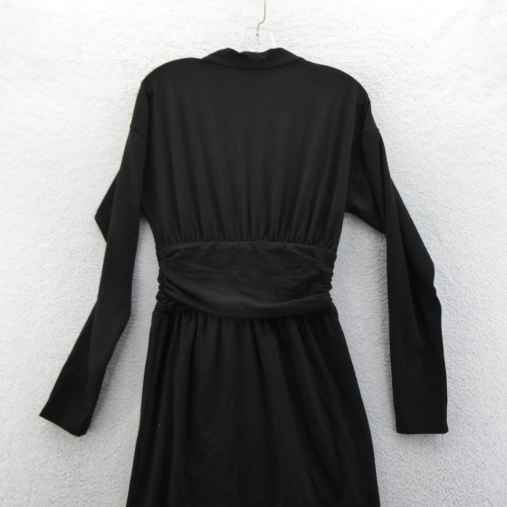 Spiegel Wrap Dress Women Size 10 Black Ruched Waist Long Sleeve Poly Rayon K1928 - Picture 10 of 10